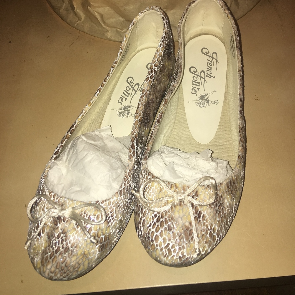 Faux Snakeskin  French Follies Cream Flats